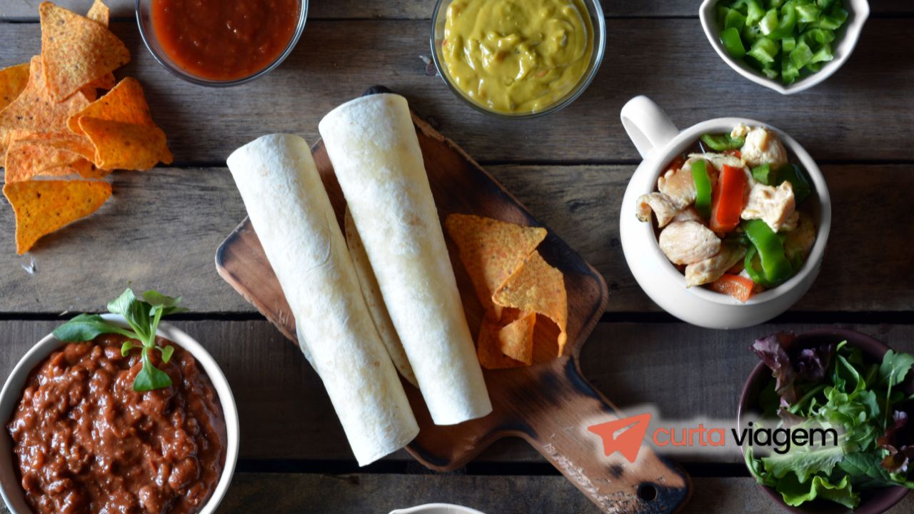 Pratos típicos do mundo em uma mesa bem apresentada, representando a diversidade e autenticidade da culinária internacional.