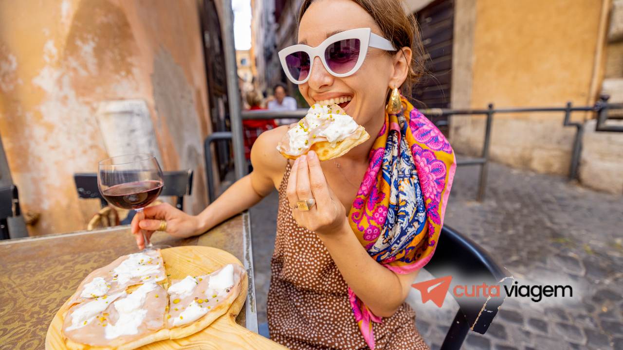 Imagem representativa da riqueza gastronômica italiana, com pratos típicos do norte, centro e sul do país.